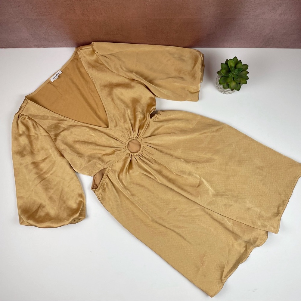 Mittoshop Gold Bubble V Neck Mini Party Cocktail Dress Women Small Retro